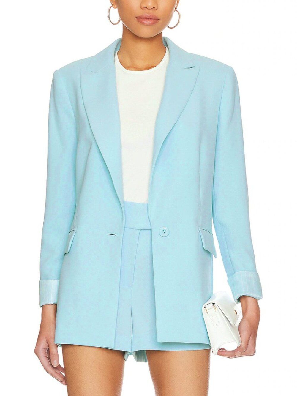NWT Alice + Olivia Justine Roll Cuff Blazer Light Blue Size 4